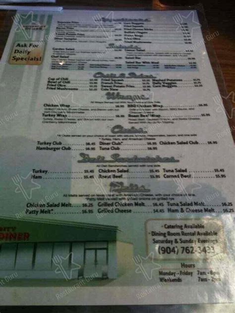 Menu at University Diner restaurant, Jacksonville, Merrill Rd