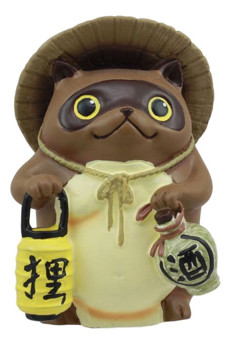 Ebros Japanese Tanuki Carrying Lantern And Sake Flask Statue 4.25"Tall ...