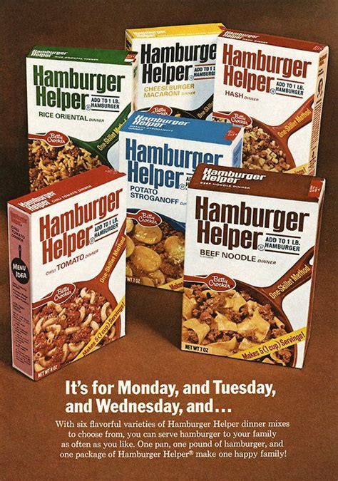 A rainbow Of Hamburger Helper from 1972 | Hamburger helper, Food ads ...