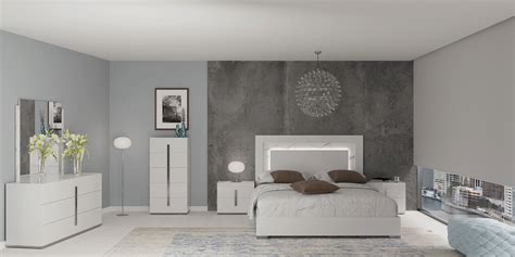 Carrara White Bedroom w/Light, Modern Bedrooms QS and KS, Bedroom Furniture