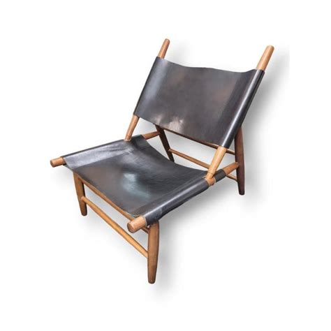 Danish Modern Leather Walnut Framed Triangle Sling Chair by Vilhem ...