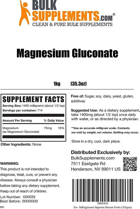 BulkSupplements.com Magnesium Gluconate Powder - Magnesium Mineral ...