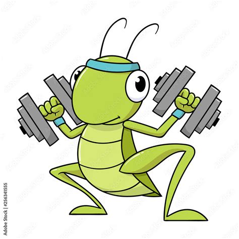 Cartoon Cricket Lifting Dumbbell Stock Vector | Adobe Stock