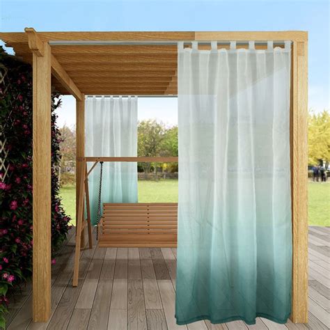 Modern Gradient Green Outdoor Sheer Curtains Cabana Tab Top Curtain ...