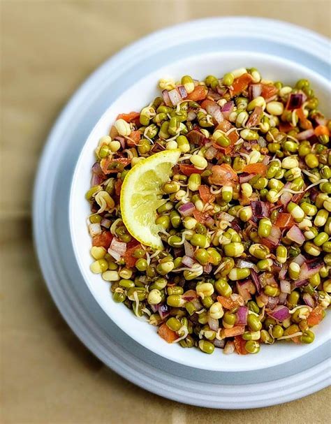 Sprouted Moong Dal Salad Recipe - VegeCravings | Recipe | Veg salad ...