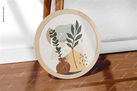 Premium PSD | Wooden round photo frame mockup, leaned