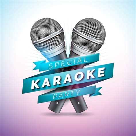 Premium Vector | Karaoke party illustration with microphones and ribbon