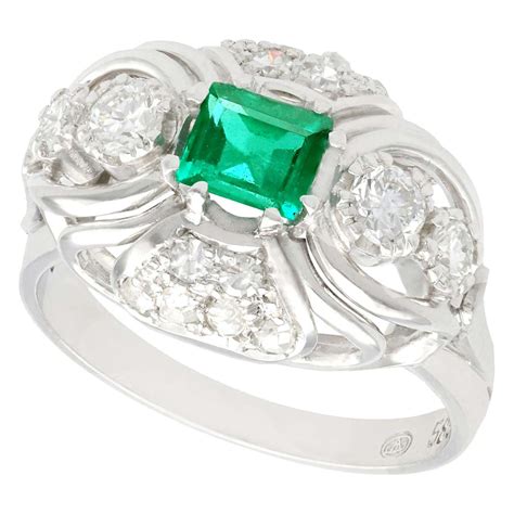 1950s Vintage Emerald and Diamond White Gold Cocktail Ring For Sale at 1stDibs | vintage emerald ...