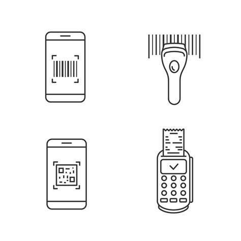 Barcodes linear icons set. Smartphone barcode scanner, linear code reader, scanning app, payment ...