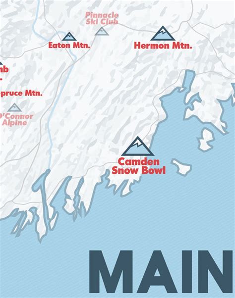 Maine Ski Resorts Map 11x14 Print | Etsy