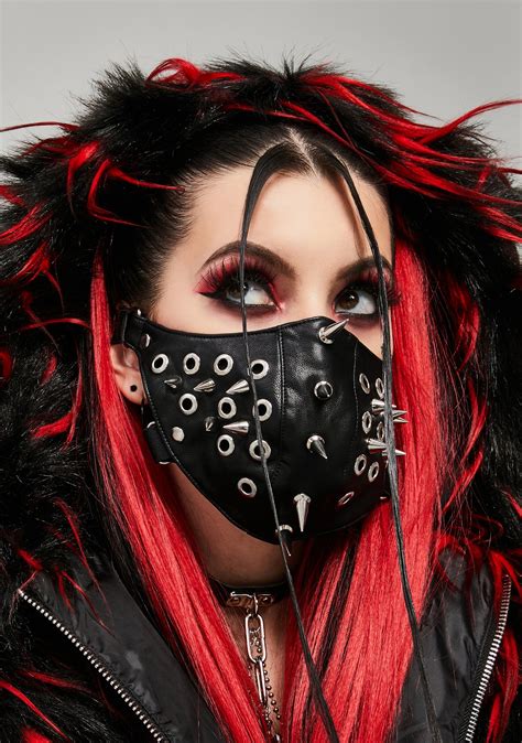 Widow Vegan Leather Spike Grommet Face Mask - Black | Dolls Kill