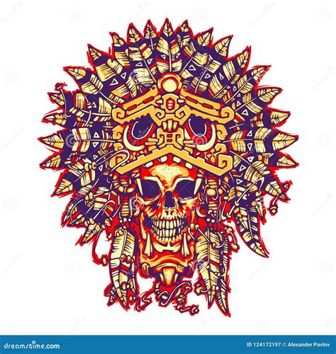 Aztec Warrior Tattoo. the Skull in the Mask of the Jaguar. Stock Vector - Illustration of ...