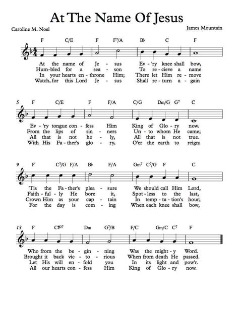 Free Lead Sheet – At The Name Of Jesus | Music chords, Hymn sheet music, Hymn music