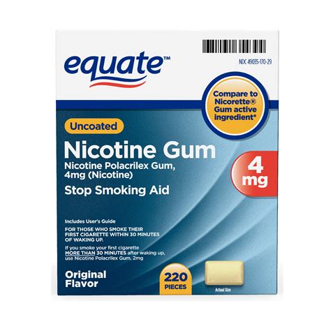 Equate Nicotine Polacrilex Gum, 4 mg, Original Flavor, 220 ct - Walmart ...