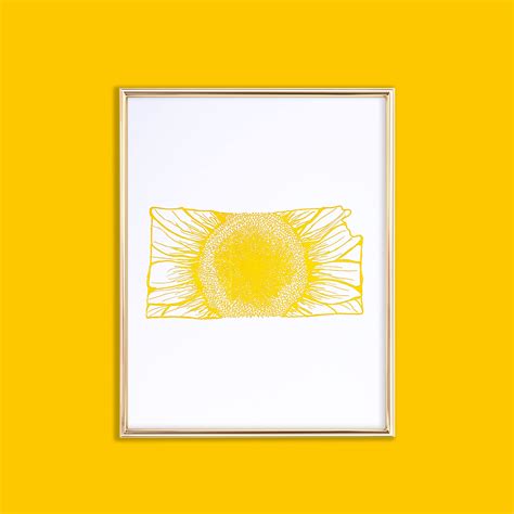 letterpress kansas sunflower state flower wall art – Thimblepress