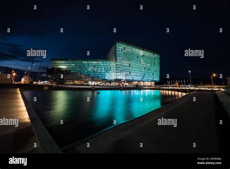 Harpa Concert Hall Illuminated at night Stock Photo - Alamy