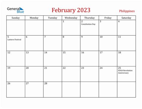 February 2023 Philippines Monthly Calendar with Holidays