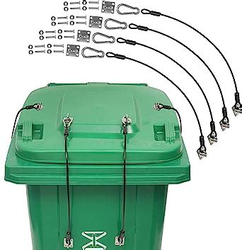 TonGass (4-Pack, Black Garbage Trash Can Locks with Wire Ropes Stainless Steel Hasps Garbage Can ...