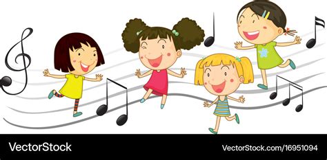 Happy children dancing with music notes Royalty Free Vector