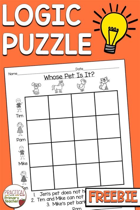 Logic Puzzles for Kids Free | Critical thinking activities, Logic ...