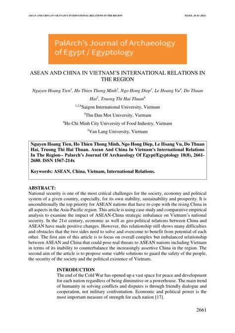 (PDF) ASEAN and China in Vietnam's International Relations in the Region