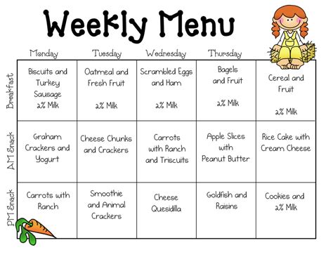 Free Printable Daycare Menus