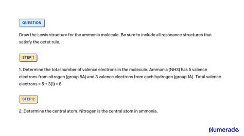 SOLVED: Draw the Lewis structure for the ammonia molecule. Be sure to include all resonance ...