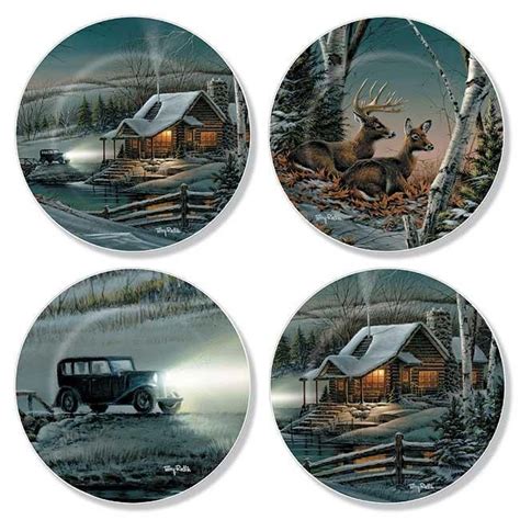 Terry Redlin Winter Cabin Scene Set of 4 Mini Collector Plates Limited Edition Art Prints ...