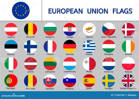 Set of European Union Flags, Round Icons, Europe Countries Flags Stock ...