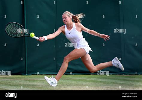 Hannah Klugman during her girls singles match on day eight of the 2023 ...