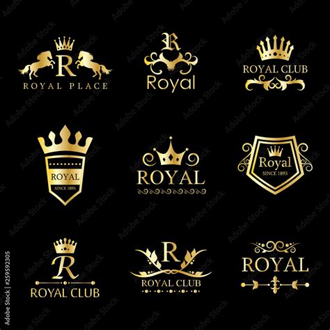 Royal Luxury Classic Logo Set - Isolated On Black Background. Vector Illustration Of Gold Royal ...