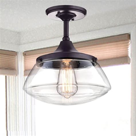 Glass Bronze Schoolhouse Semi-flush Mount Ceiling Light | Claxy