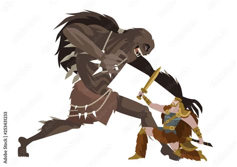 beowulf fighting the grendel Stock Vector | Adobe Stock