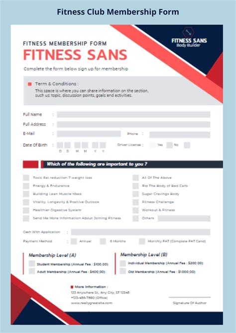 Fitness Club Registration Form Printable Gym Registration - Etsy Canada | Fitness club, Exercise ...