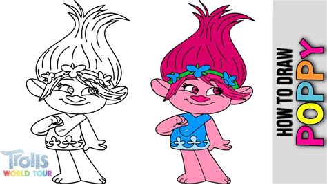 How To Draw Poppy From Trolls World Tour 2020 💖 Cute Easy Drawing Tutorial Step By Step 💖 Kids ...