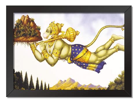 Printelligent Lord Hanuman Flying with Dronagiri Mountain Sanjeevani Booti Painting with Framed ...