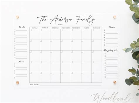 Acrylic Calendar, Monthly Dry Erase Acrylic Wall Calendar, Personalized Calendar, Clear Monthly ...