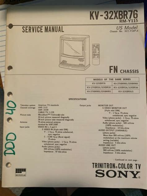 Original Sony Service Manual for KV Model Trinitron TV's~ Select One | eBay