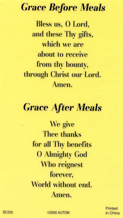 GRACE BEFORE MEALS- LAMINATED HOLY CARDS- QUANTITY 25 PRAYER CARDS ...