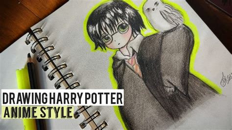 Drawing Harry Potter in Anime style | Colour and charcoal pencils ...