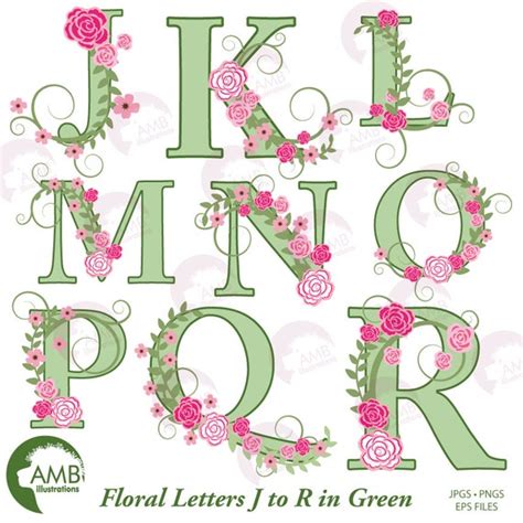 Floral Alphabet clipart Wedding Floral Letters in Green