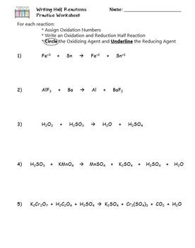 Writing Half Reactions Worksheet