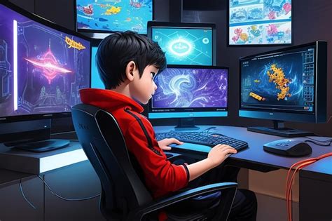 Premium AI Image | View the boy playing games for indoors to PC