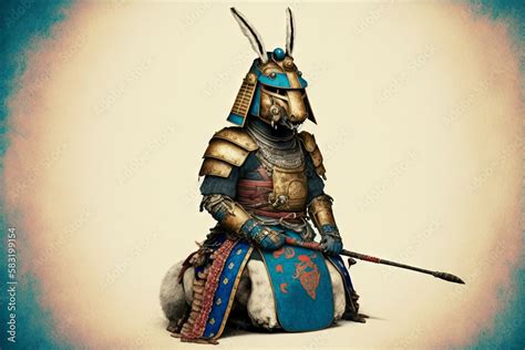 Rabbit samurai in traditional drawing style. Japanese styled art with ...