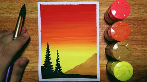 Easy Sunset Scenery Poster Color Painting for Beginners | Step-by-step Tutorial - YouTube