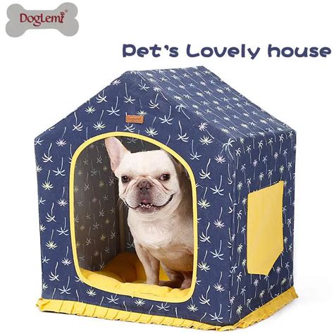 Canvas Dog Bed Zipper Foldable Pet House Cave Portable Dog Bed Coconut Pattern Kennel Cat Bed ...