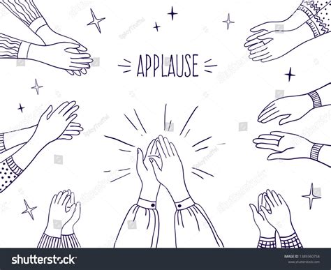 Doodle applause. Happy people drawn hands, high five illustration, sketch draw of clapping hands ...