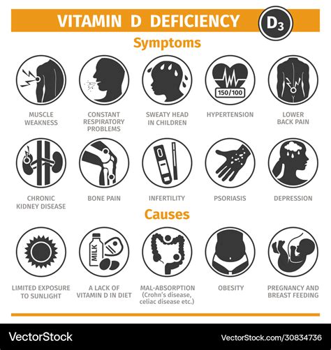 Symptoms and causes vitamin d deficiency Vector Image