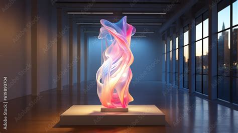 Futuristic sculpture exposition in modern art gallery. Abstract art ...