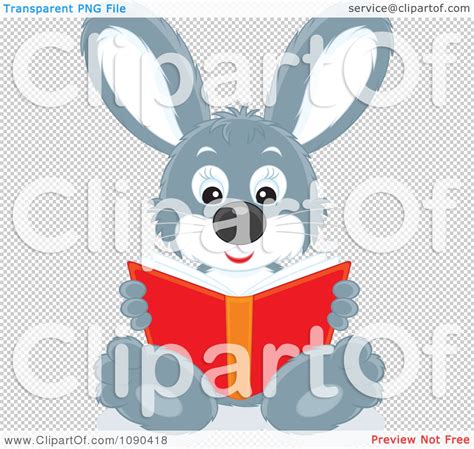 Clipart Cute Gray Rabbit Sitting And Reading A Book - Royalty Free Vector Illustration by Alex ...